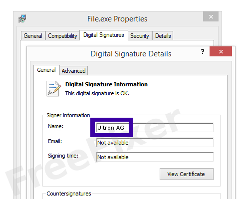 Screenshot of the Ultron AG certificate